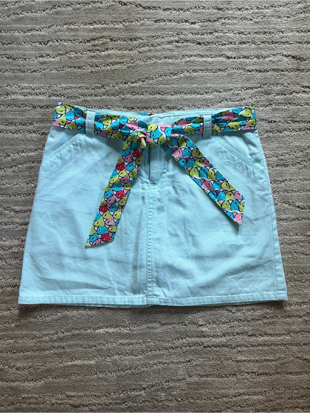 Lilly Pulitzer Blue Mini Skirt with Printed Tie Belt